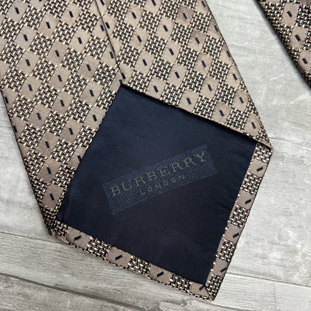 Burberry Taupe w/ Navy Check Silk Tie - Picture 4 of 6